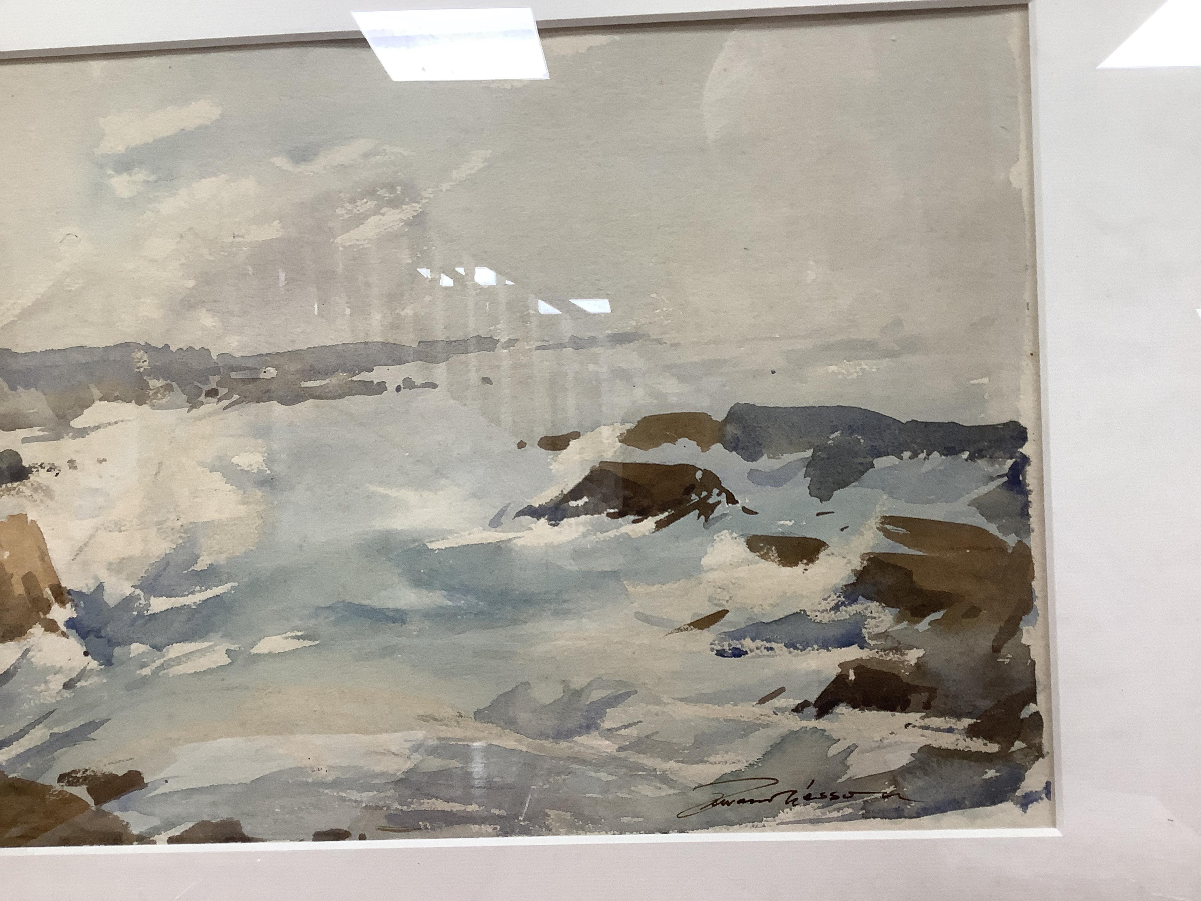 Edward Wesson RI RSMA (1910-1983), watercolour, Rocky coastal view, signed, 31 x 49cm. Condition - fair to good